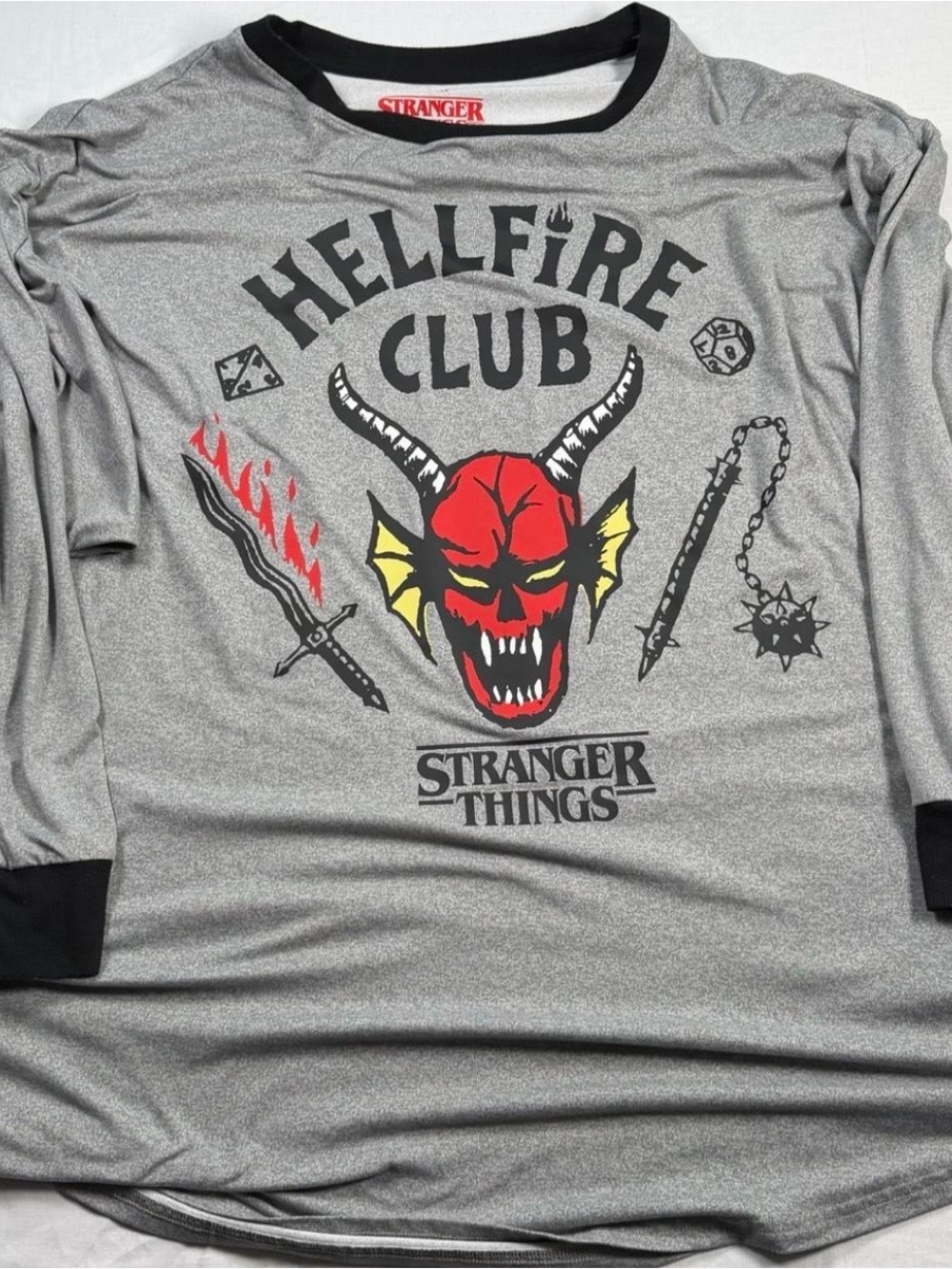 Stranger Things Hellfire Club Graphic Pajama Top - Gray/Red